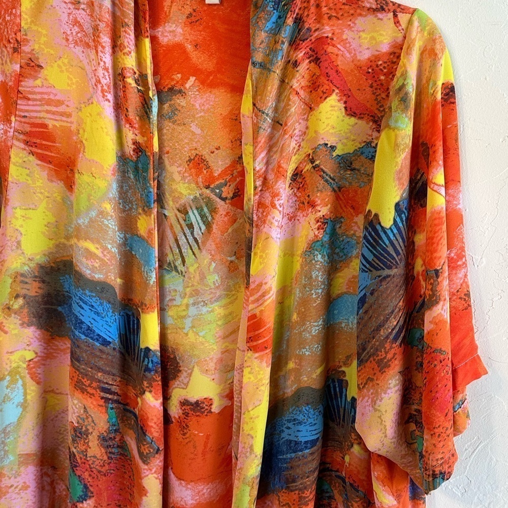 Gianni Bini Vibrant Multicolor Avant Garde Kimono Cover Up with Fringe Sz XL - Picture 3 of 12
